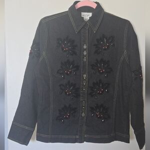 Y2k Embroidered Black Jean Jacket